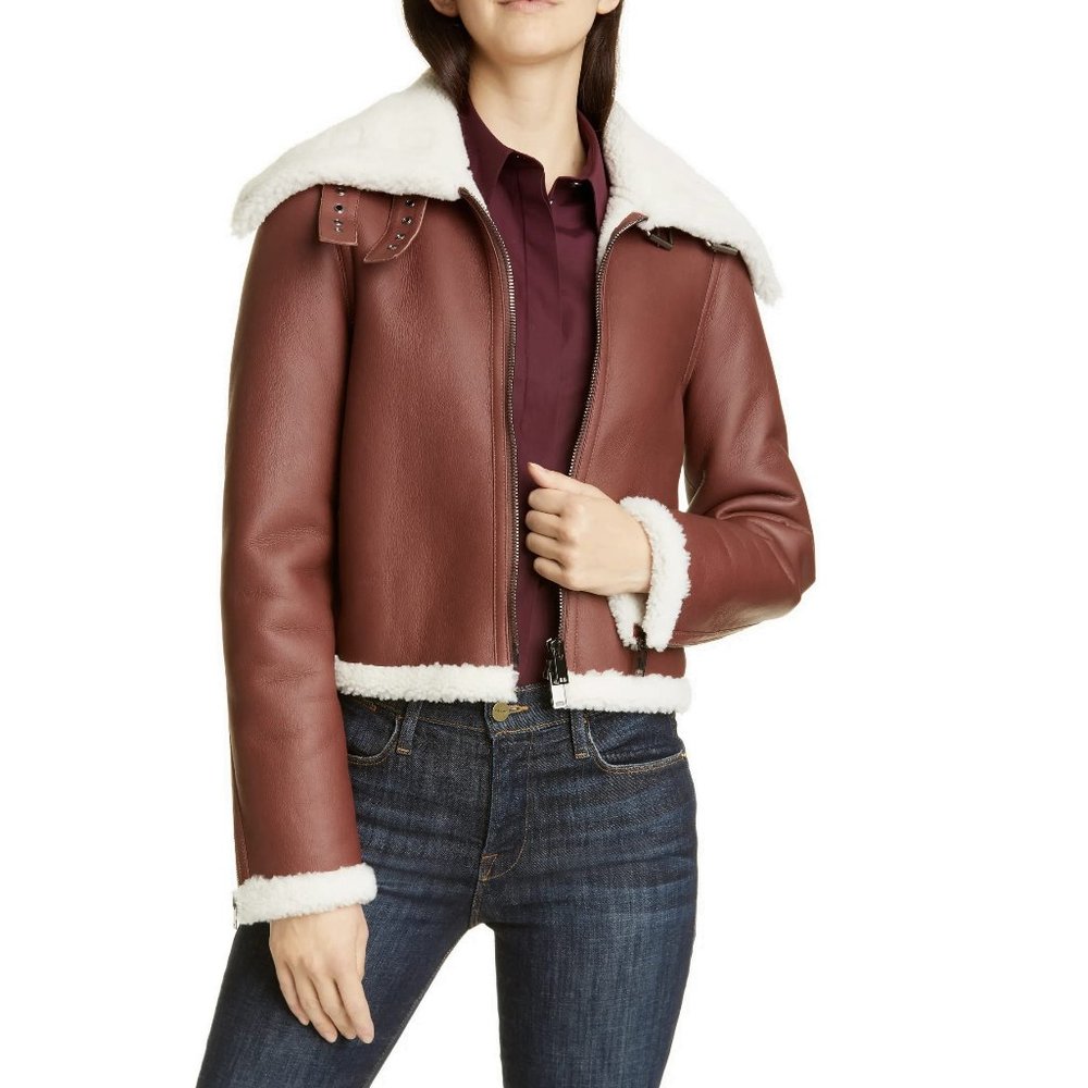 NWT Theory Genuine Shearling Moto Jacket Large